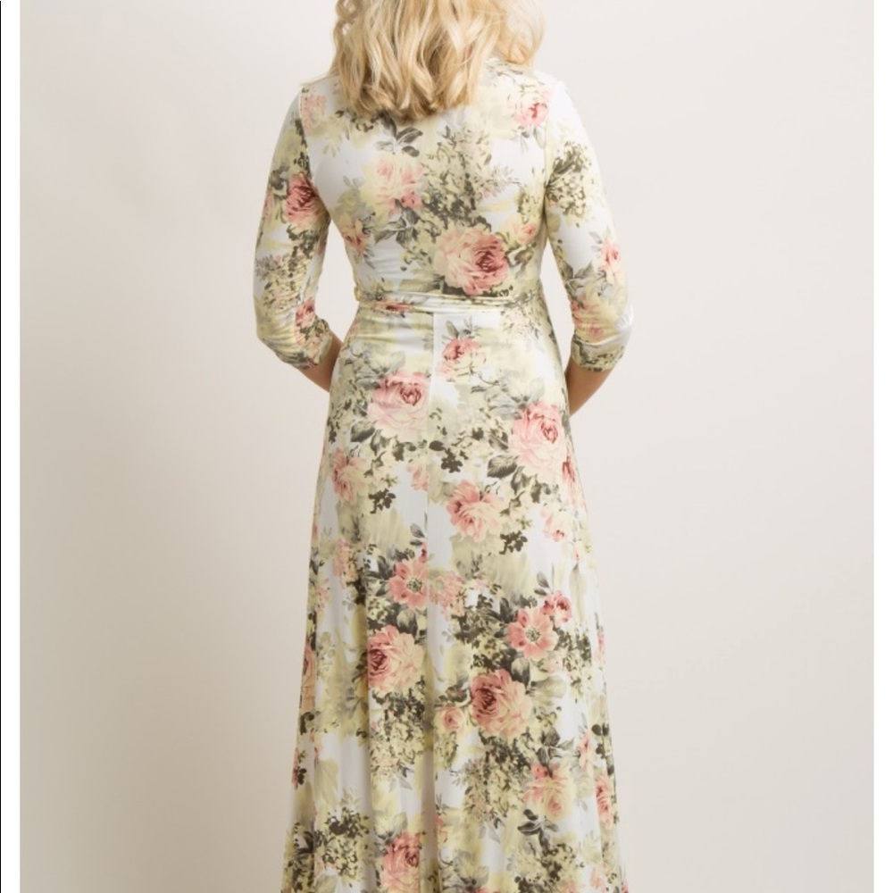 Ivory floral pink blush maxi maternity dress